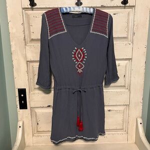 THML Charcoal With Red & White Embroidery Dress/Tunic Top Size L